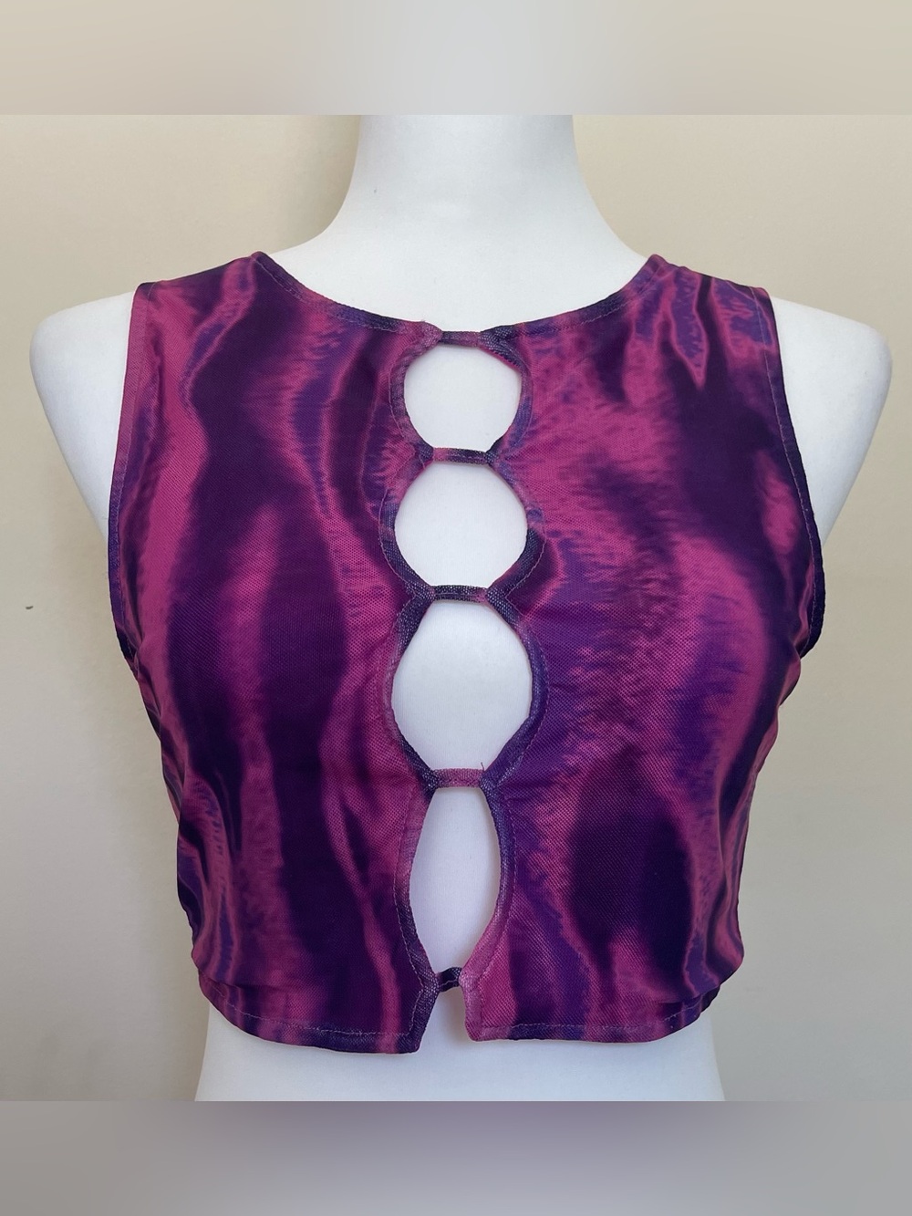Motel Rocks Briasta Purple & Pink Tie-Dye Sleeveless Cutout Crop Top, Size M